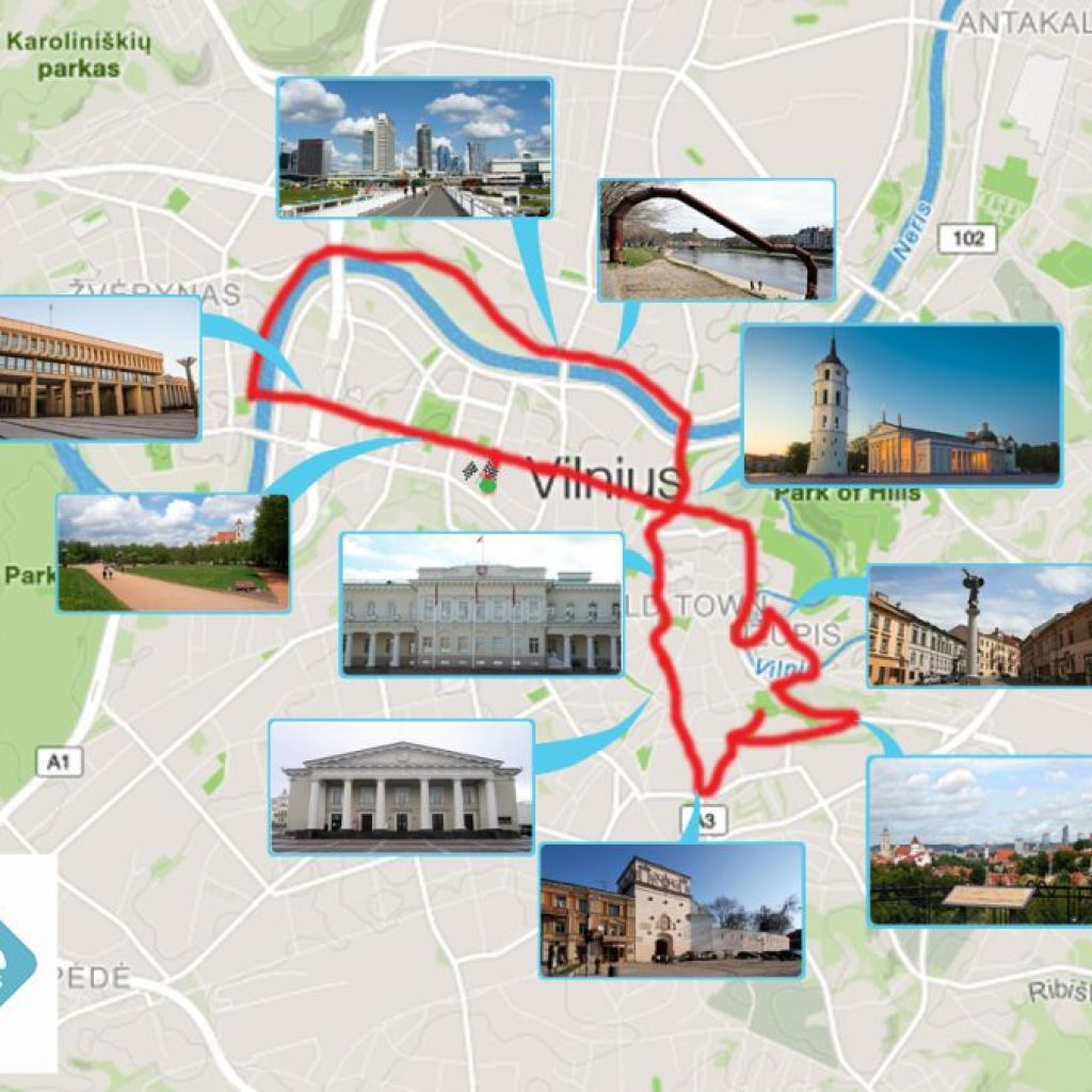Map of the bike tour of Vilnius Highlights